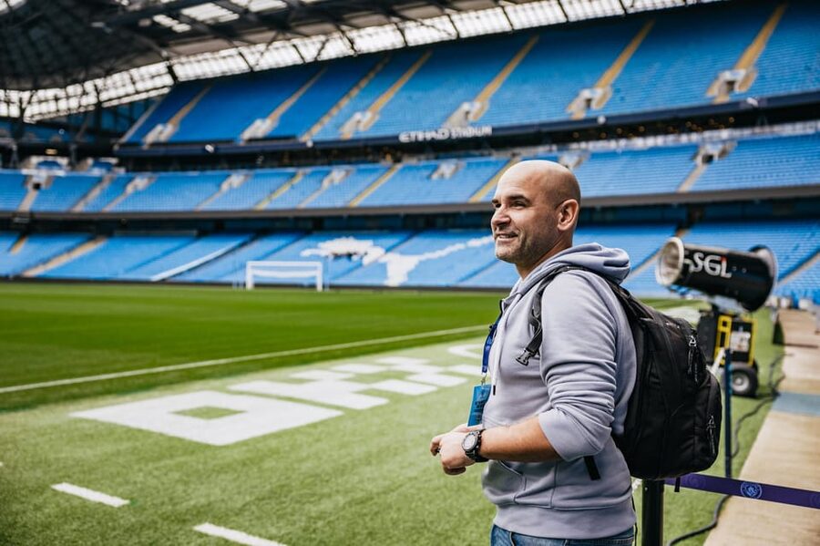 Etihad Stadium: The Manchester City Stadium Tour - Entering Etihad Stadium Tour at M-Gate (South side)