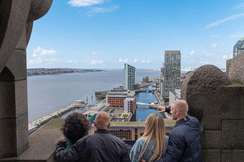 Liverpool: Royal Liver Building 360° Tower Tour - First viewpoint: the lift up, then the 10th floor roof over the Mersey