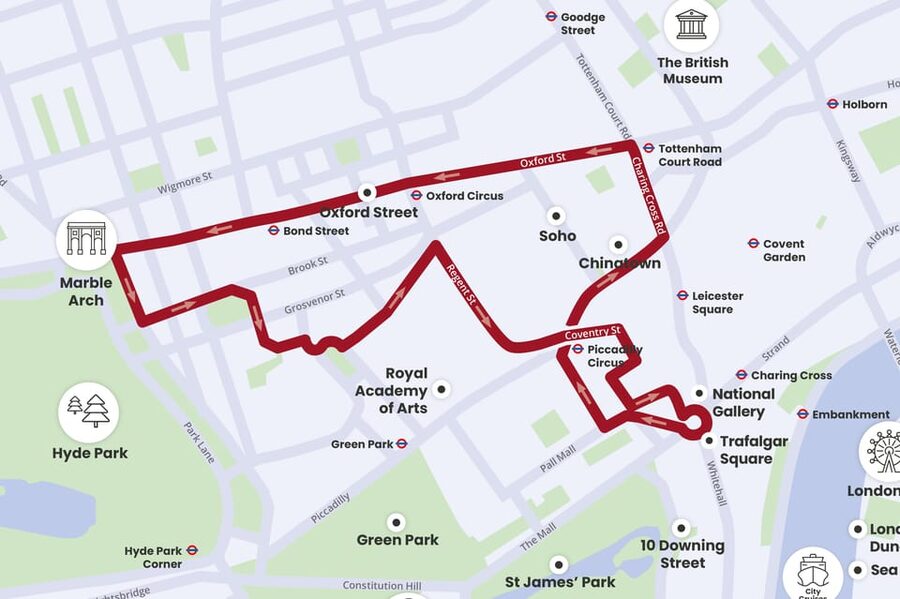 London: Tootbus Christmas Lights Tour incl walking tours - Photo-ready Christmas stops: Trafalgar Square, Regent Street, and Piccadilly